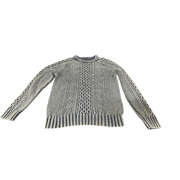 L.L. BEAN SIGNATURE Women's Blue Fisherman Cable Knit Sweater  100% Cotton Sz L - Picture 1 of 11